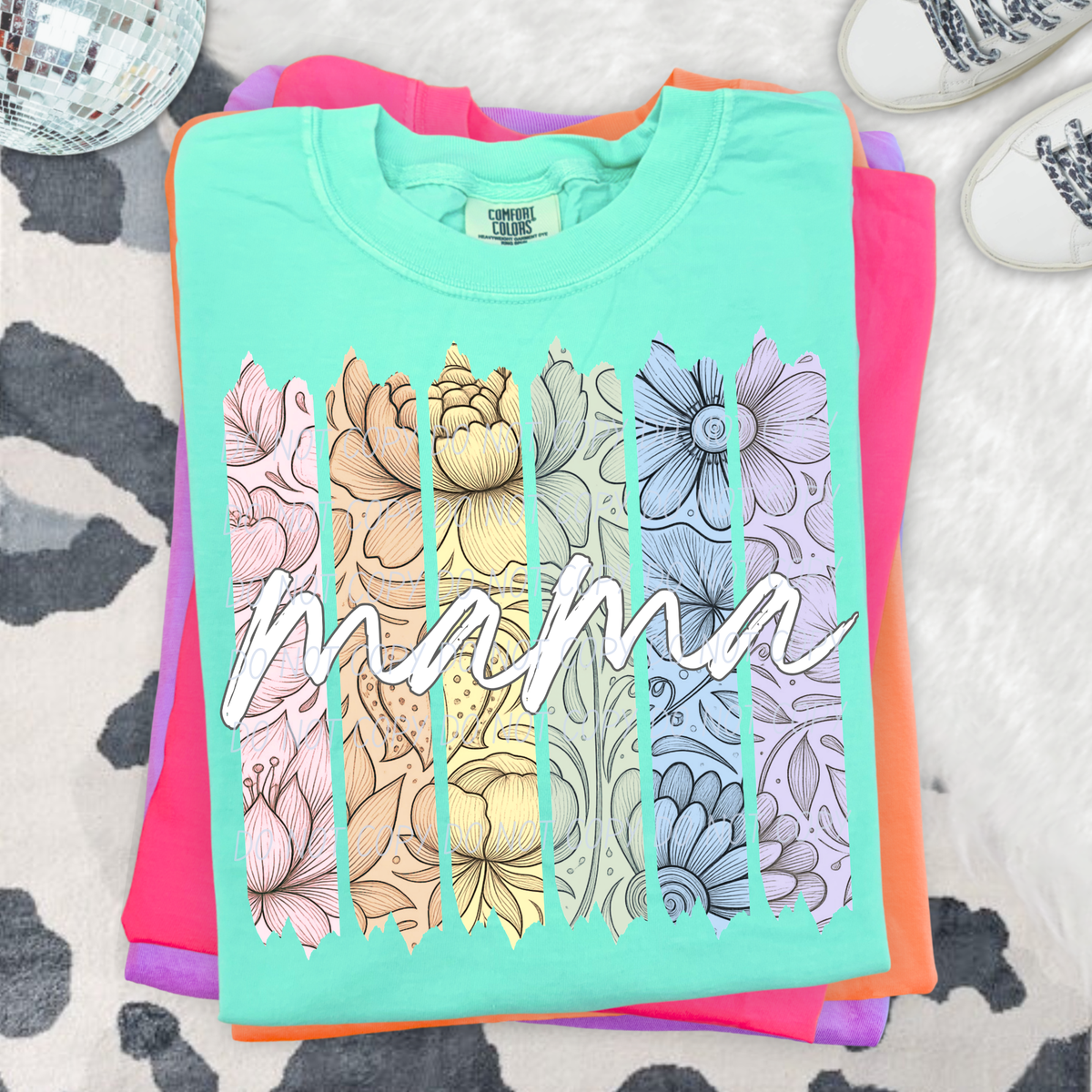 mama rainbow floral paint stripes (city) DTF Transfer