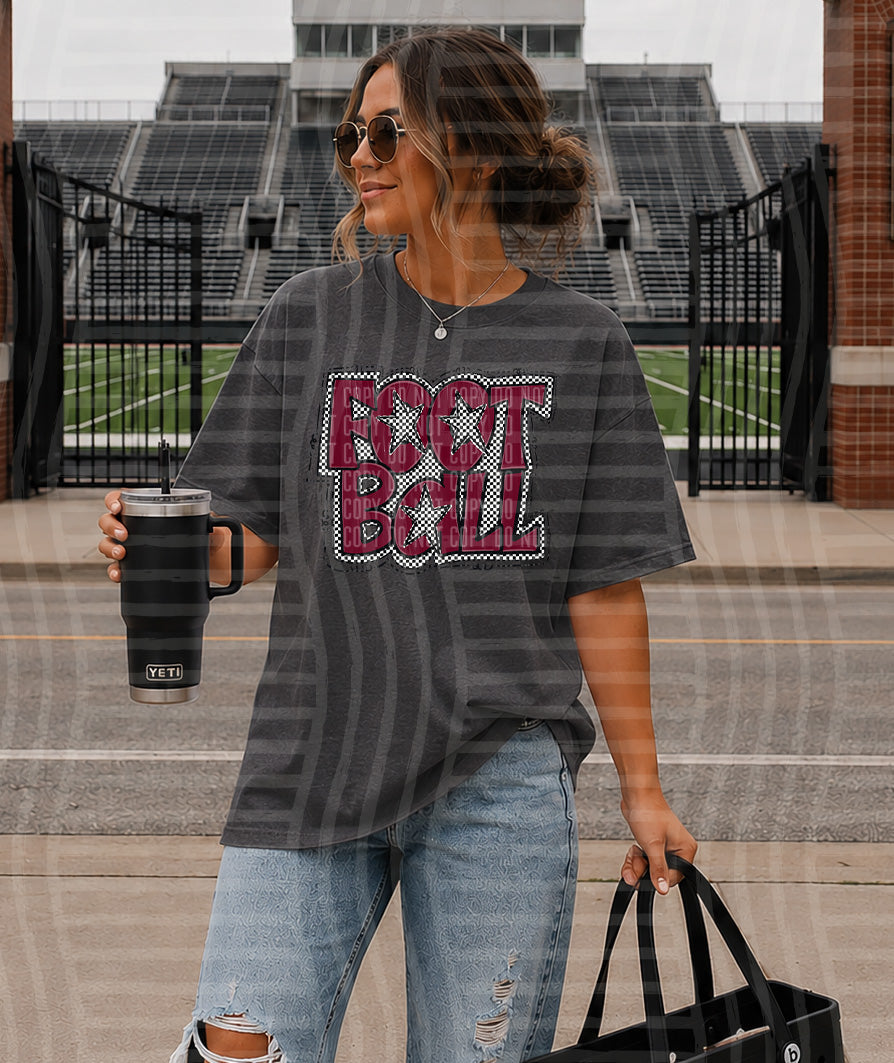 Maroon Preppy Checker Football with Star (Caplinger) DTF Transfers