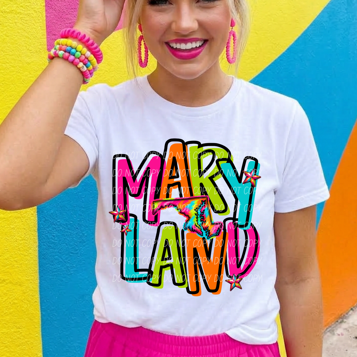 maryland neon rainbow stacked font (city) DTF Transfer