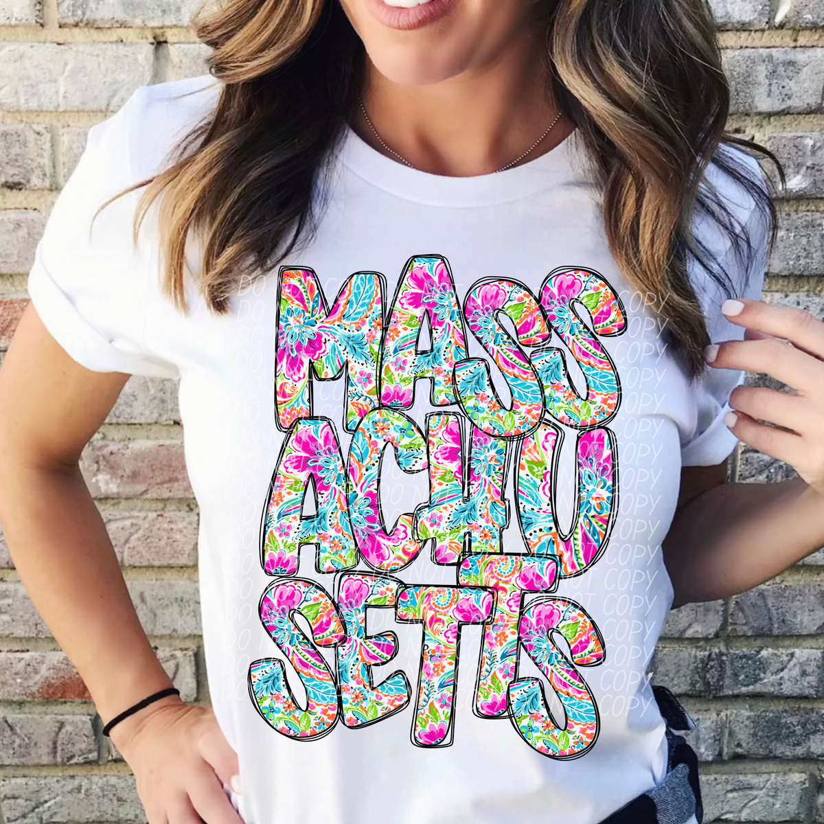 Massachusetts floral STACKED CITY DTF transfer