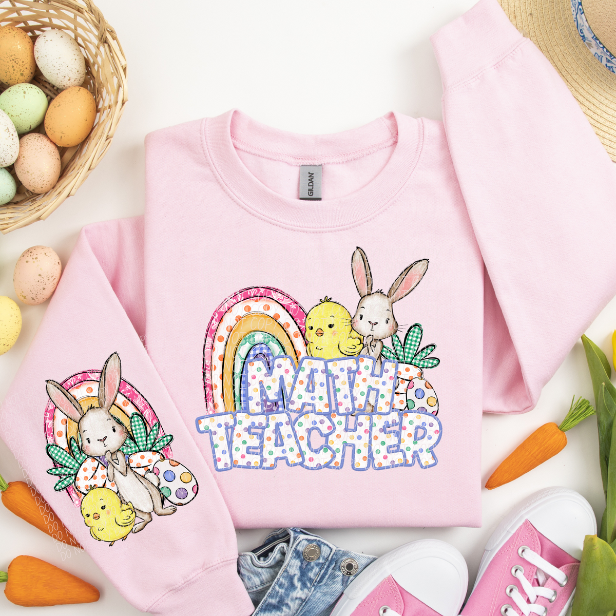 Math Teacher rainbow chick bunny (CITY) DTF transfer