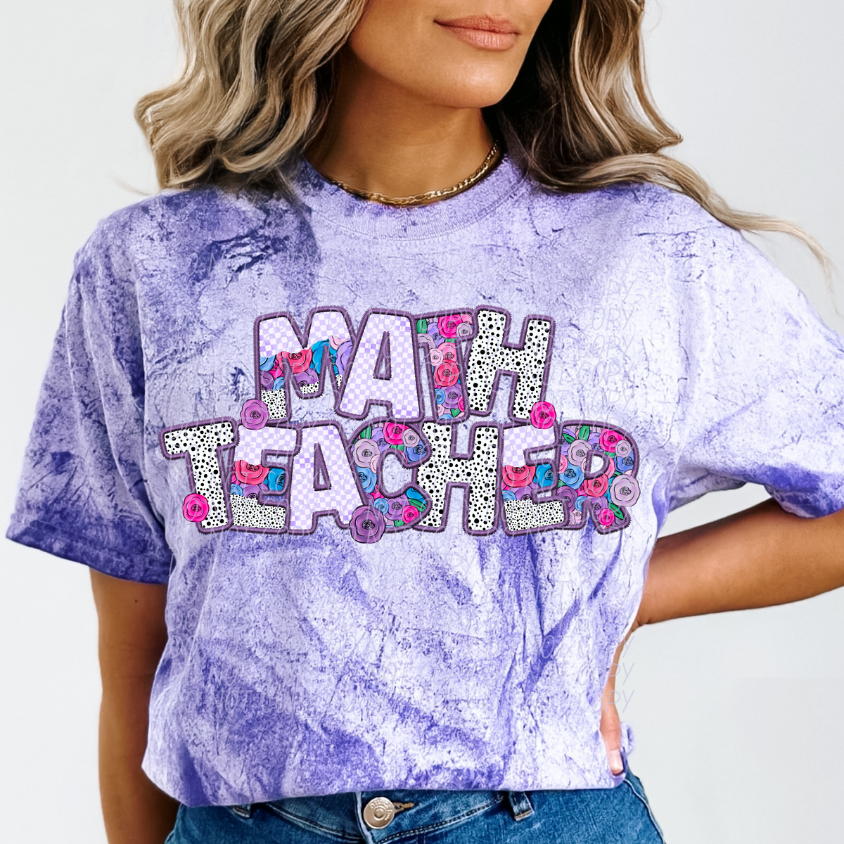 Math Teacher Floral Purple Checkered (CITY) DTF transfer