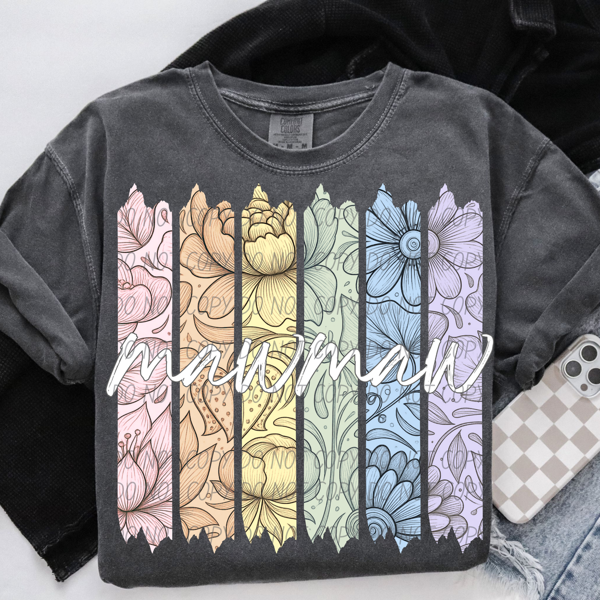 mawmaw rainbow floral paint stripes (city) DTF Transfer