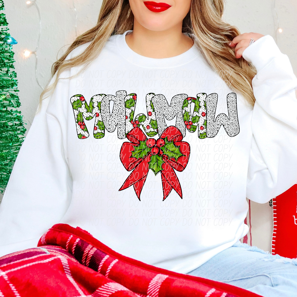 Mawmaw Holly Leaves with Bow (City) DTF transfer