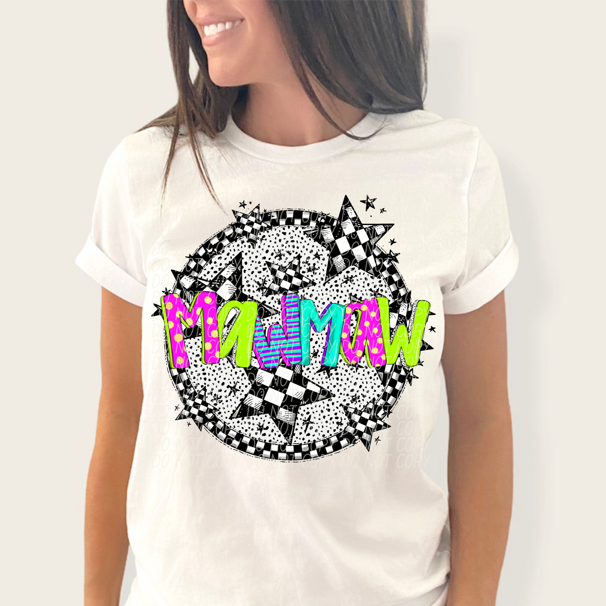 Mawmaw neon checkered CITY DTF transfers