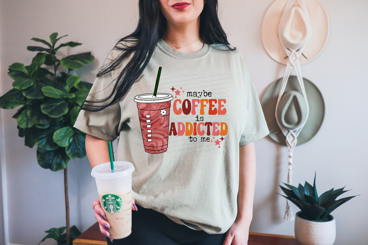 Maybe Coffee Is Addicted To Me Pink Coffee Cup 116250 DTF Transfer