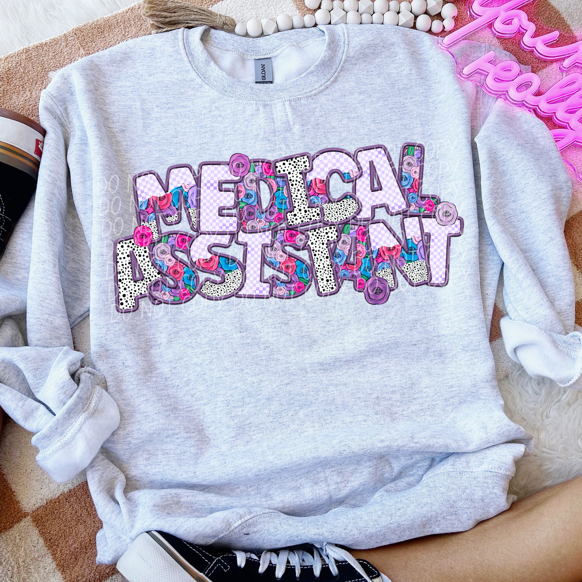 Medical Assistant Floral Purple Checkered (CITY) DTF transfer