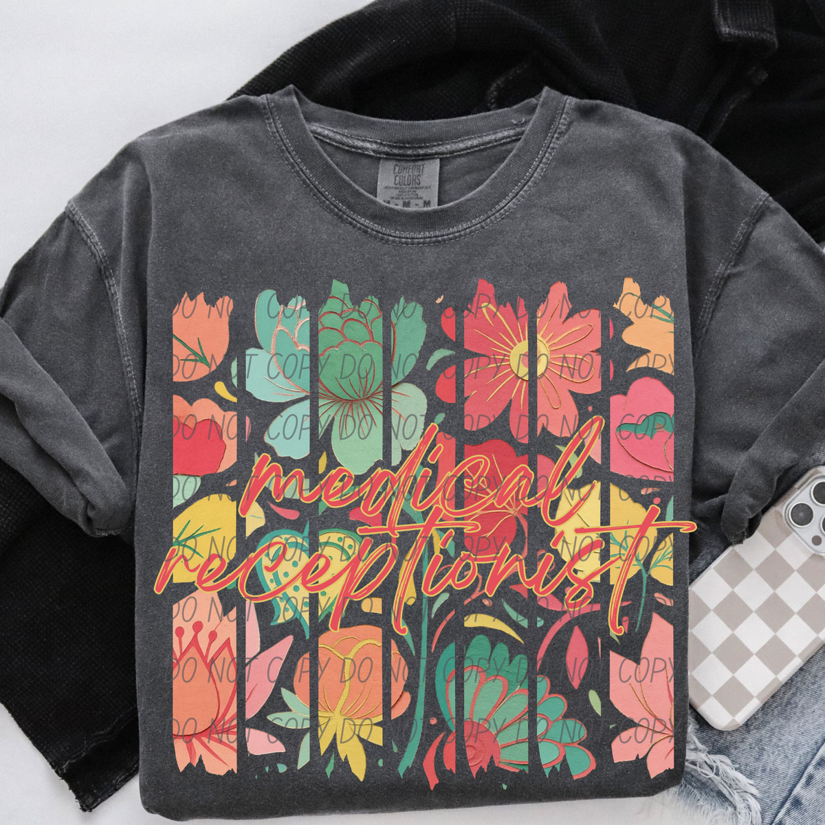 medical receptionist boho floral (city) DTF transfer