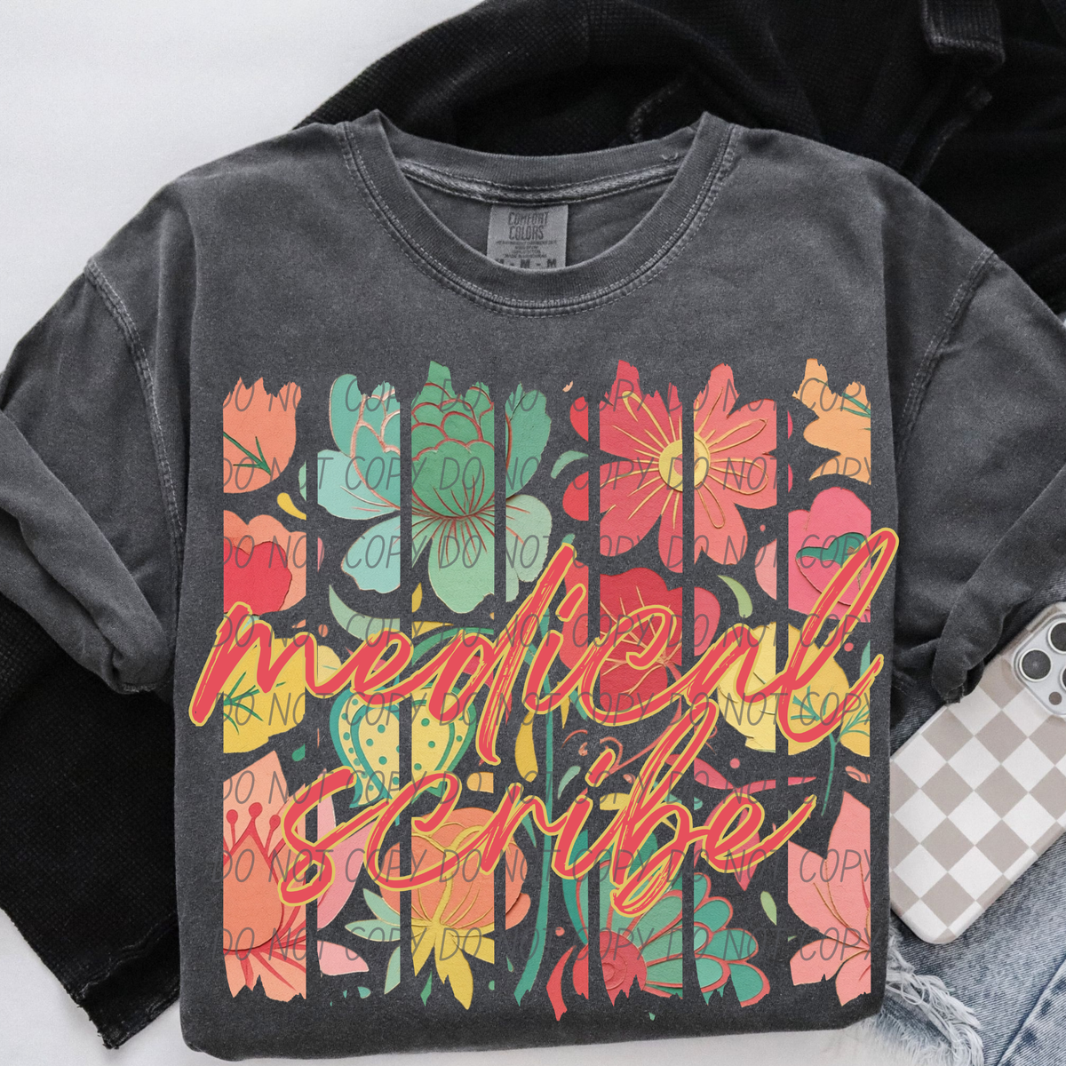 medical scribe boho floral (city) DTF transfer