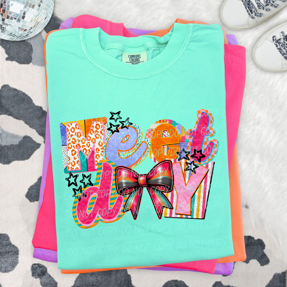 meet day bow print background for each letter (city) DTF Transfer