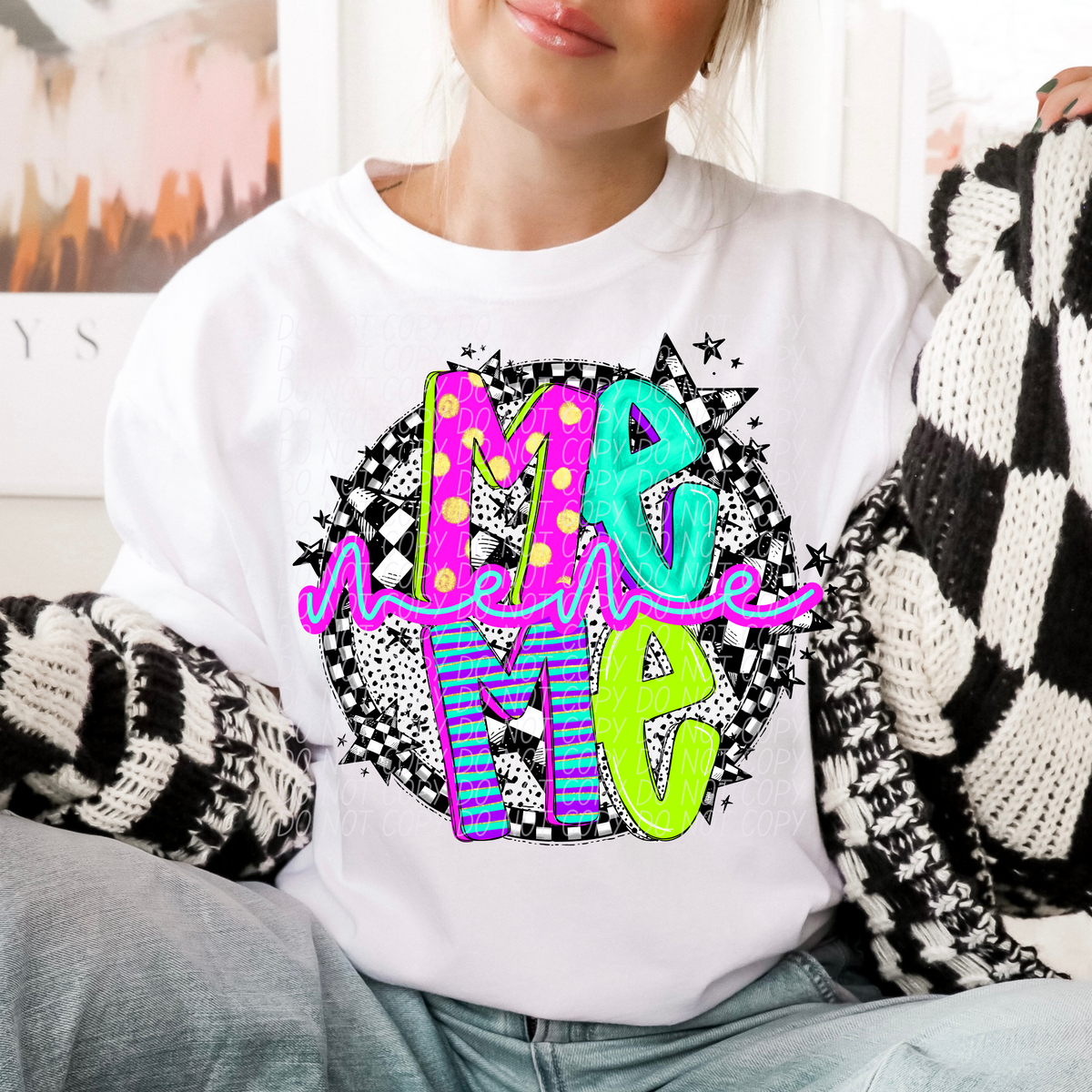 Meme neon checkered CITY DTF transfers