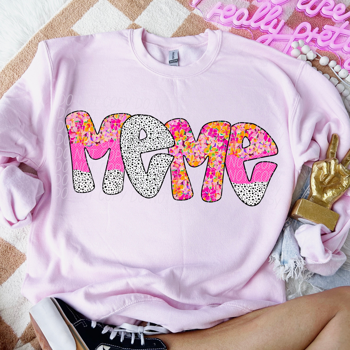 Meme pink floral polka dot (City) DTF transfer