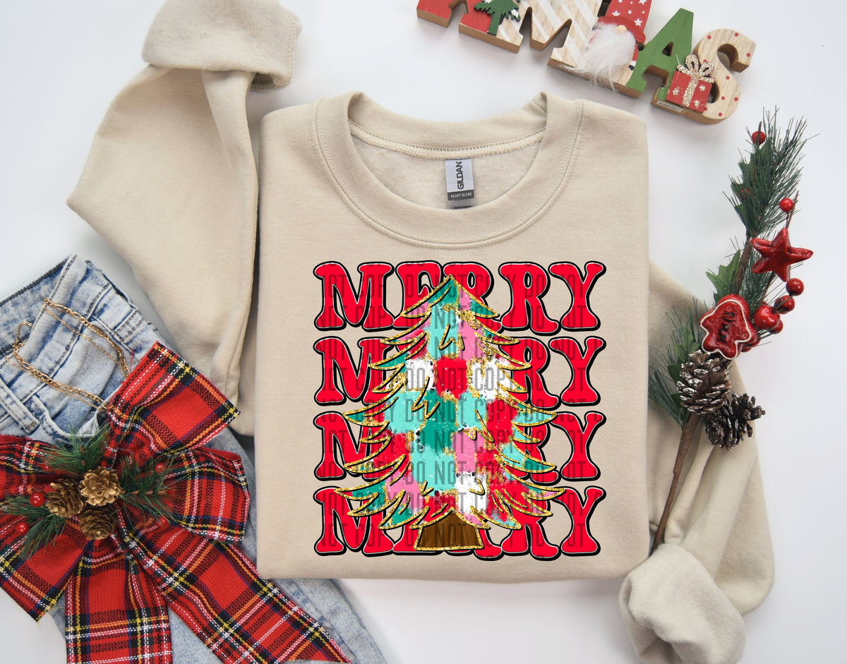 Merry Stacked Christmas Tree 69167 DTF transfer