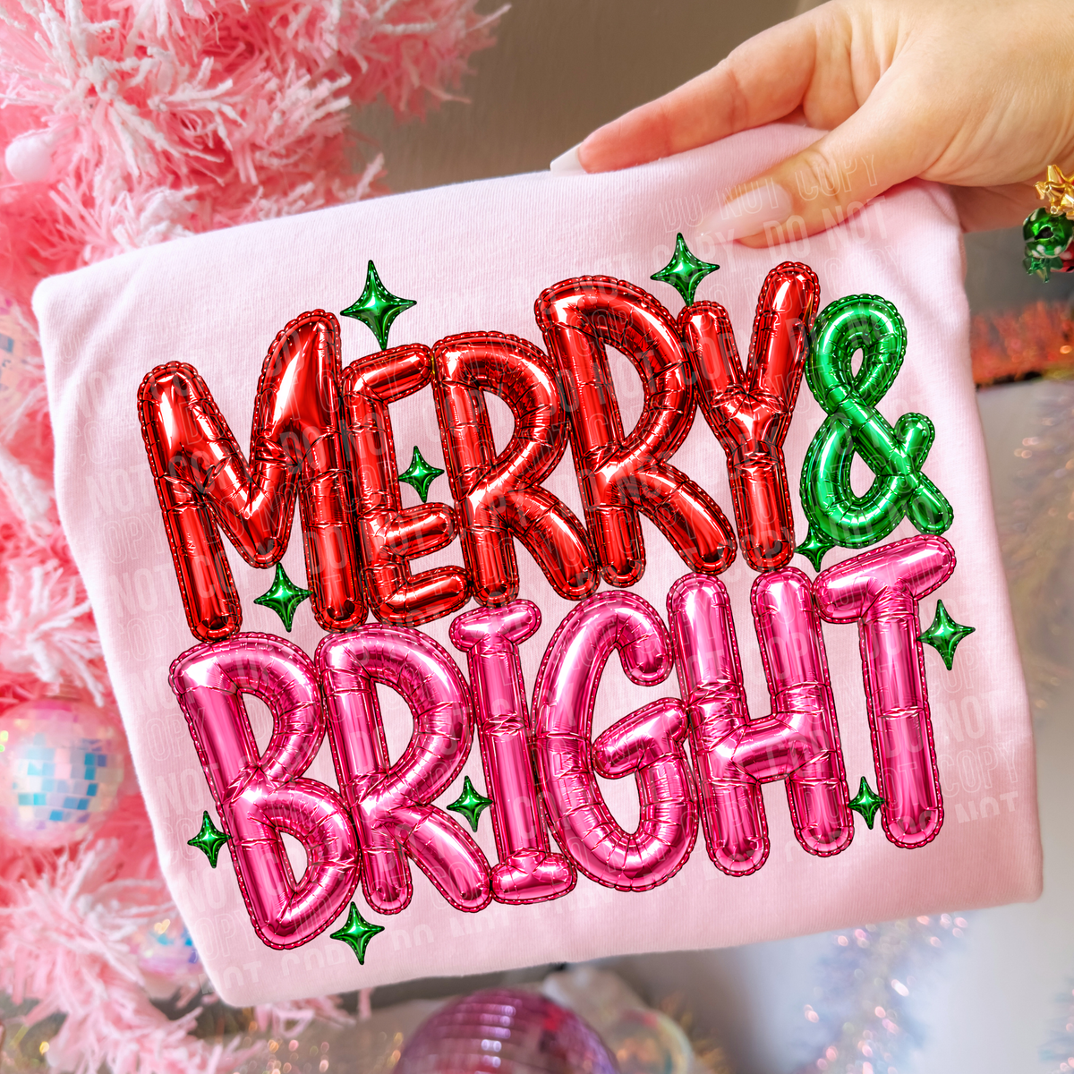Merry & bright shinny faux ballons red and pink (SBB) DTF Transfer