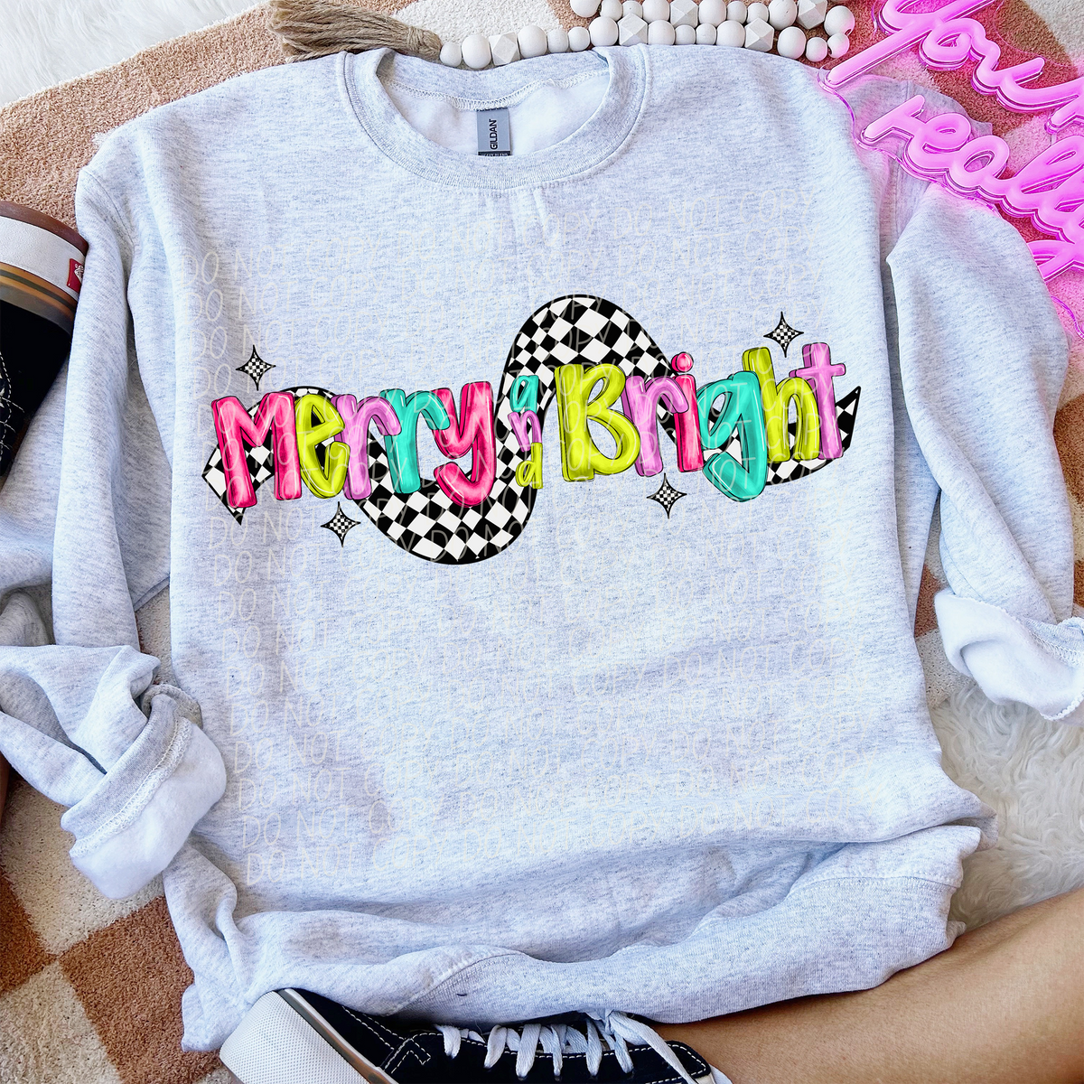 Merry And Bright Colorful Checker 74280 DTF Transfer