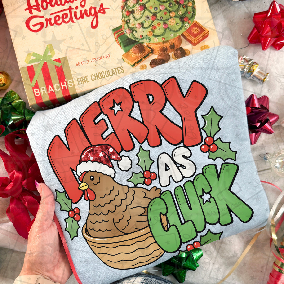 Merry as cluck chicken and holly berries (HW) DTF Transfer