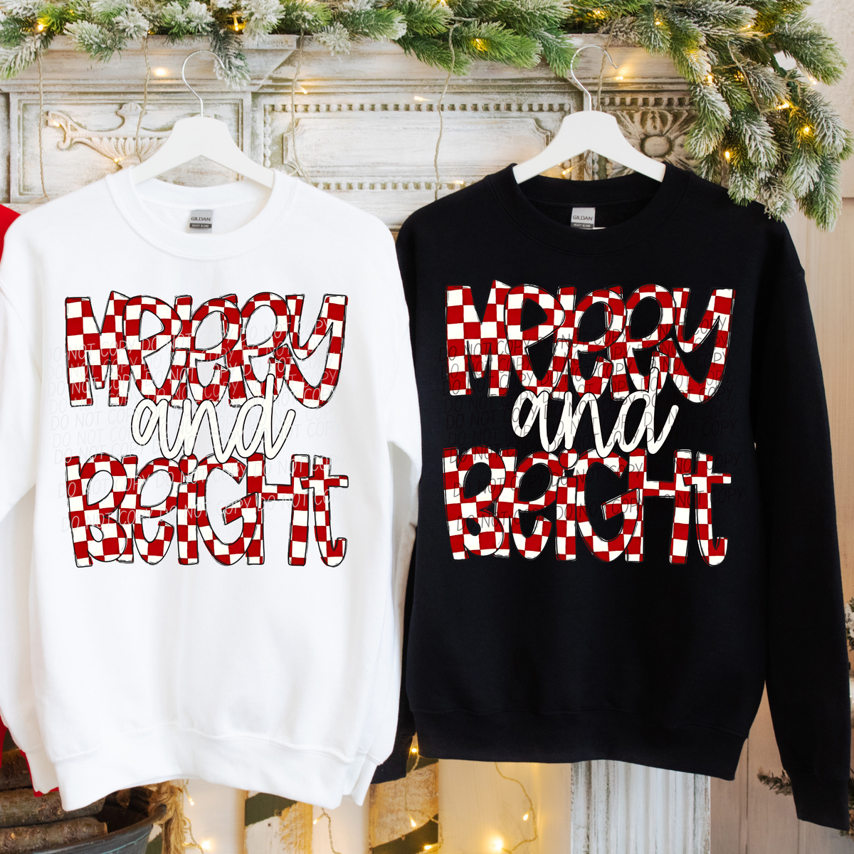 Merry and Bright-Red Checker Font (CITY)DTF Transfer
