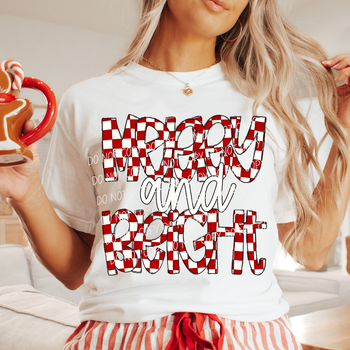 Merry and Bright-Red Checker Font (CITY)DTF Transfer