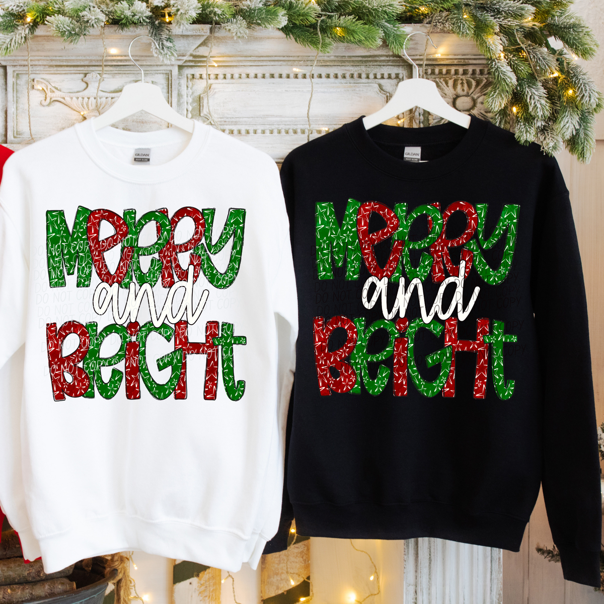 Merry and Bright-Green/Red Star Font (CITY)DTF Transfer