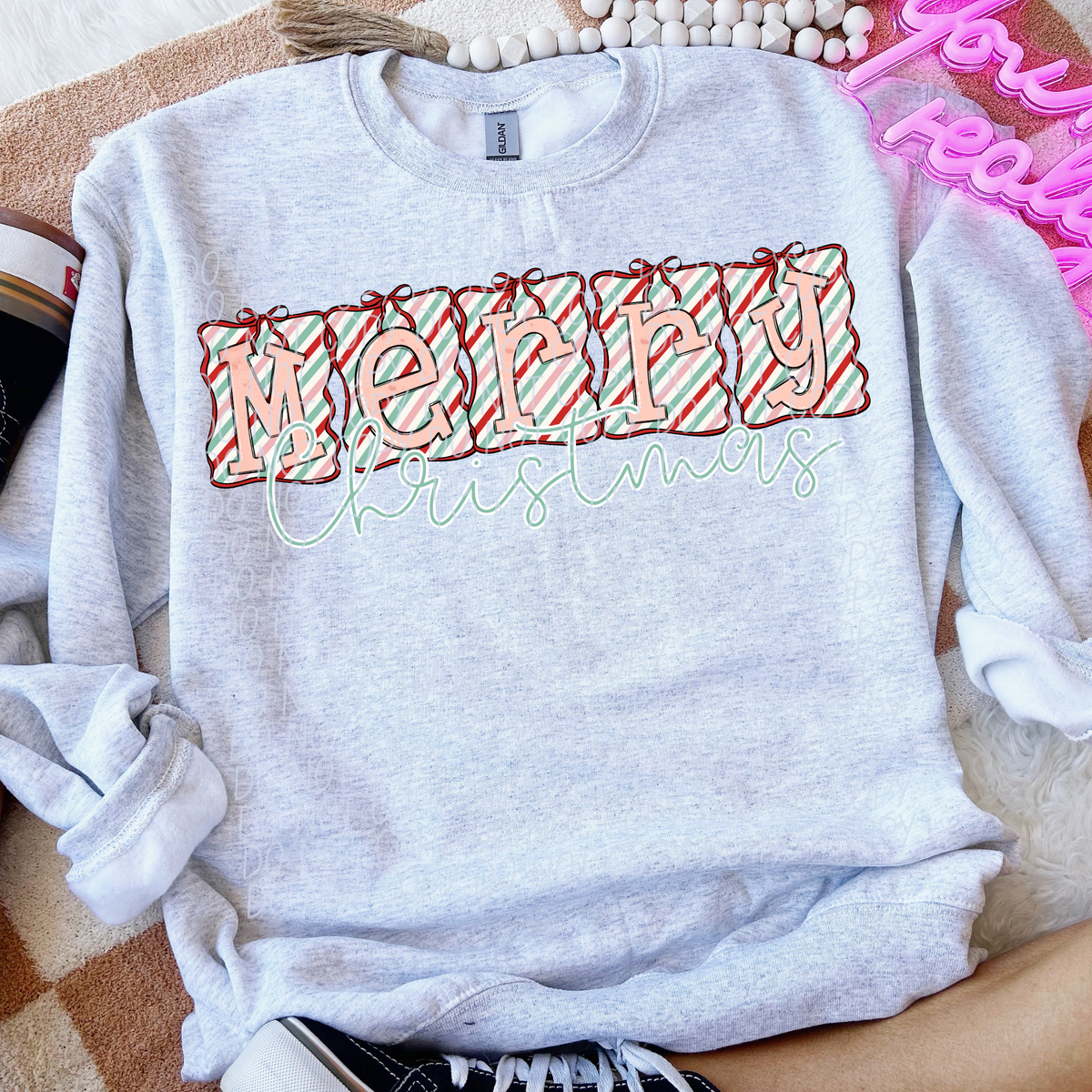 Merry Christmas banner pink green (City) DTF Transfer