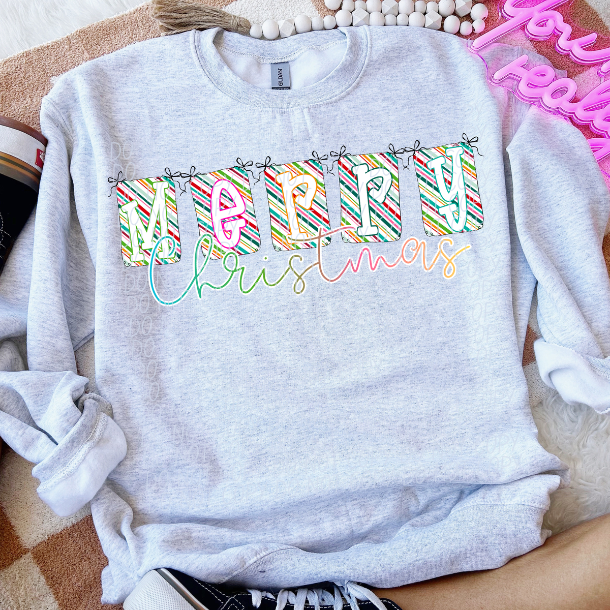 Merry Christmas banner rainbow (City) DTF Transfer