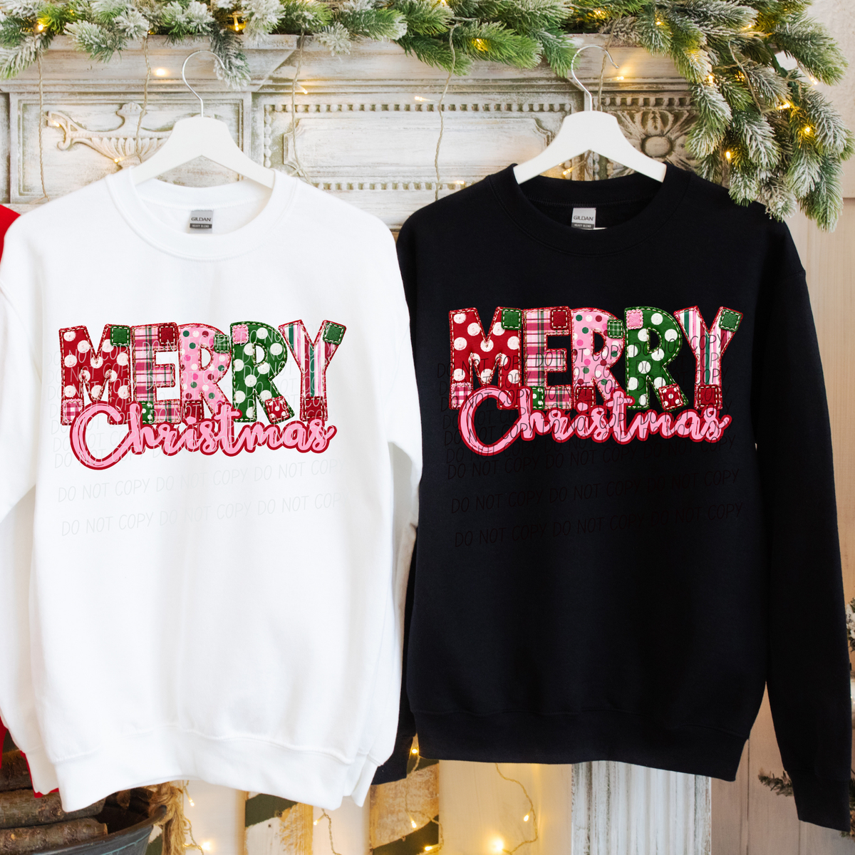 Merry Christmas-Red Green Pink Dot and Plaid Font (CITY)DTF Transfer