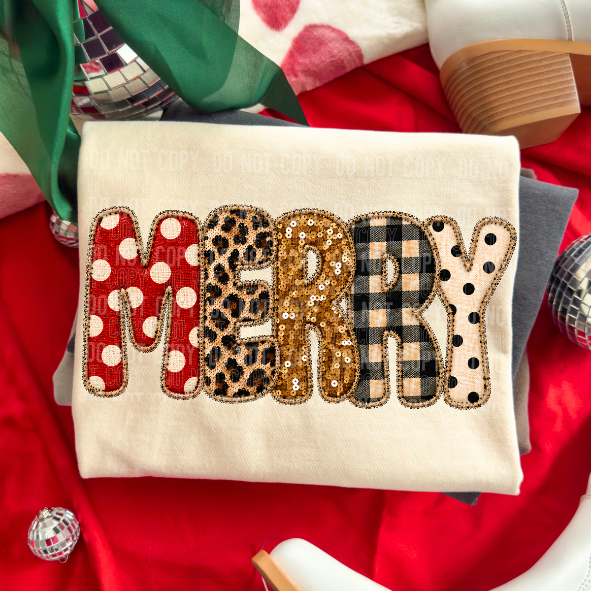 Merry Faux Embroidery Christmas Font (SBB) DTF Transfer
