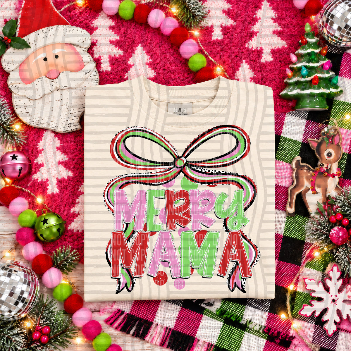 Merry mama stacked with bow (caplinger) DTF Transfer