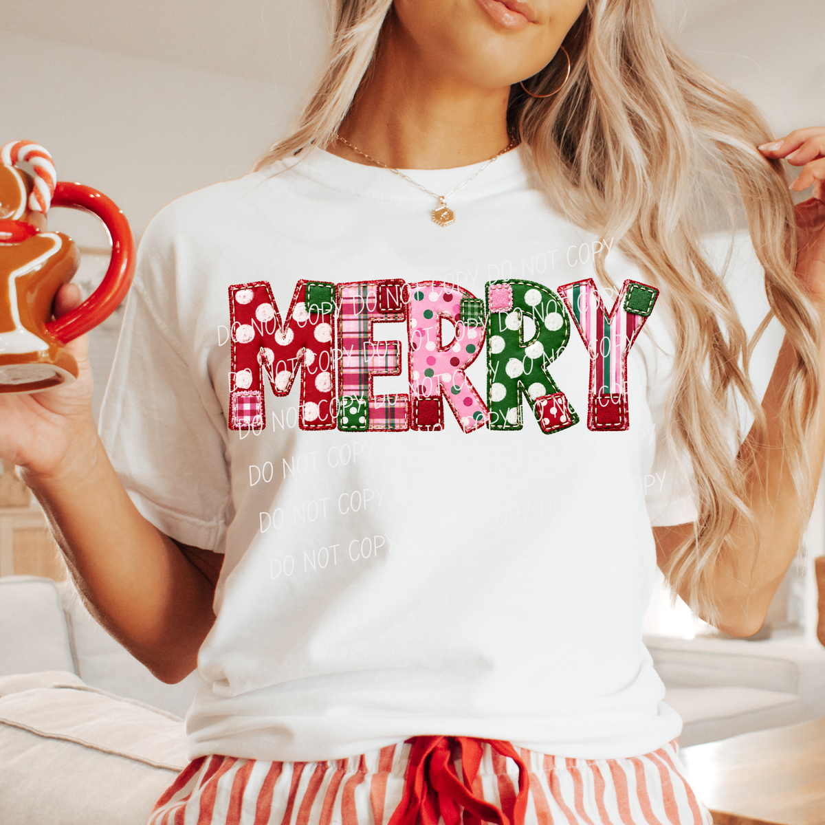 Merry-Red Green Pink Dot and Plaid Font (CITY)DTF Transfer