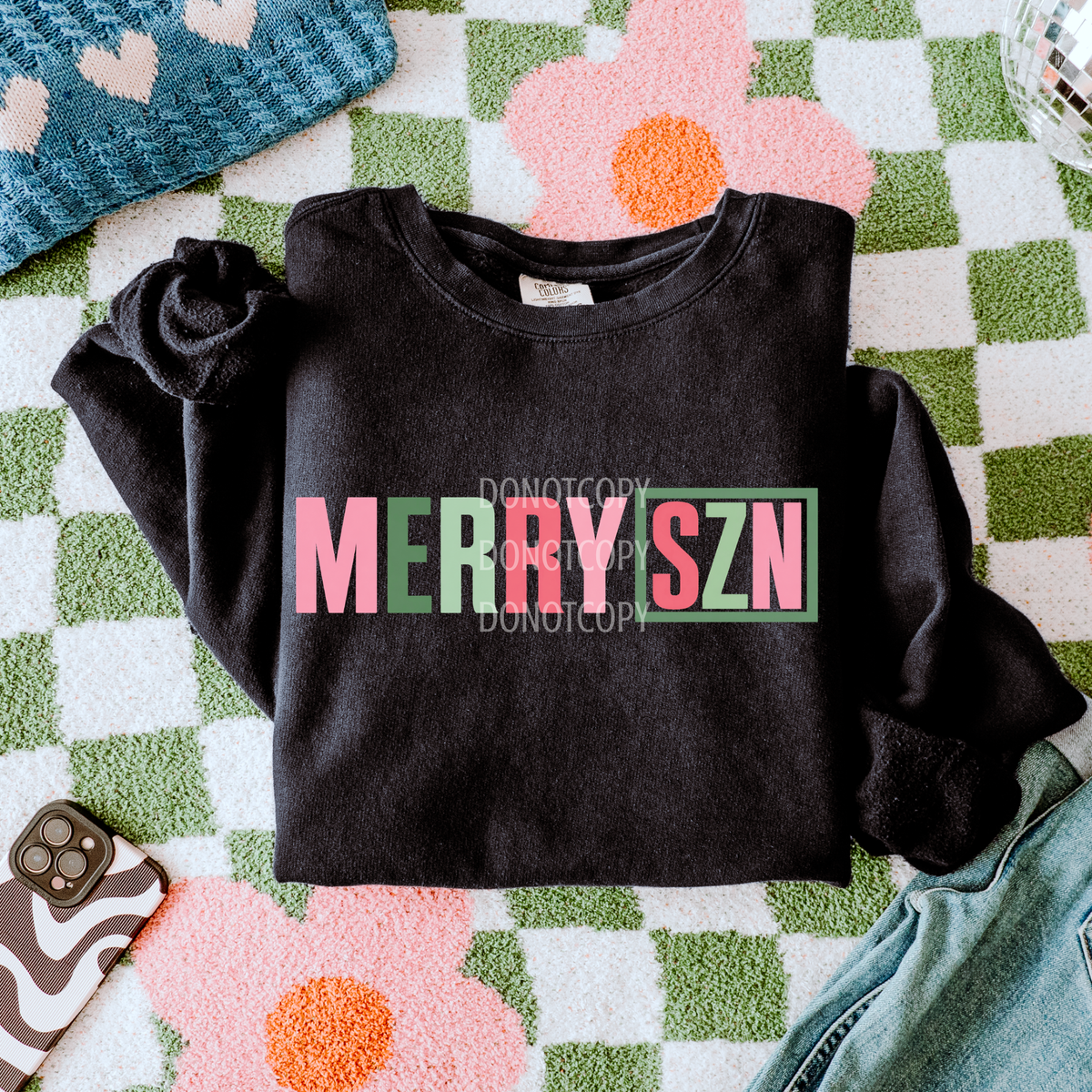 Merry SZN pink green and red (CSG) DTF Transfer