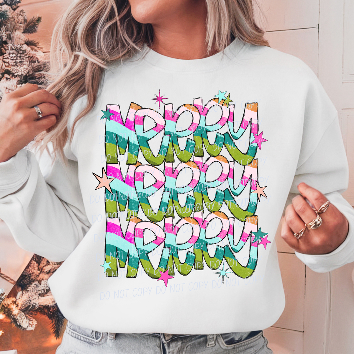 merry stacked 2 pink blue green (city) DTF Transfer