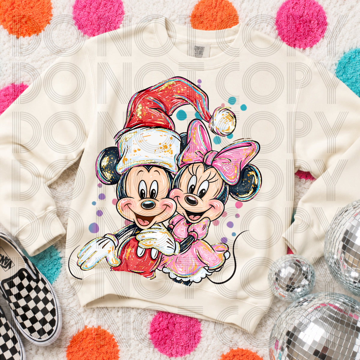 Girl and boy mouse wearing Santa hat (Renewed) DTF Transfer