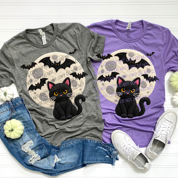 Black cat with moon and bats (City) DTF Transfer