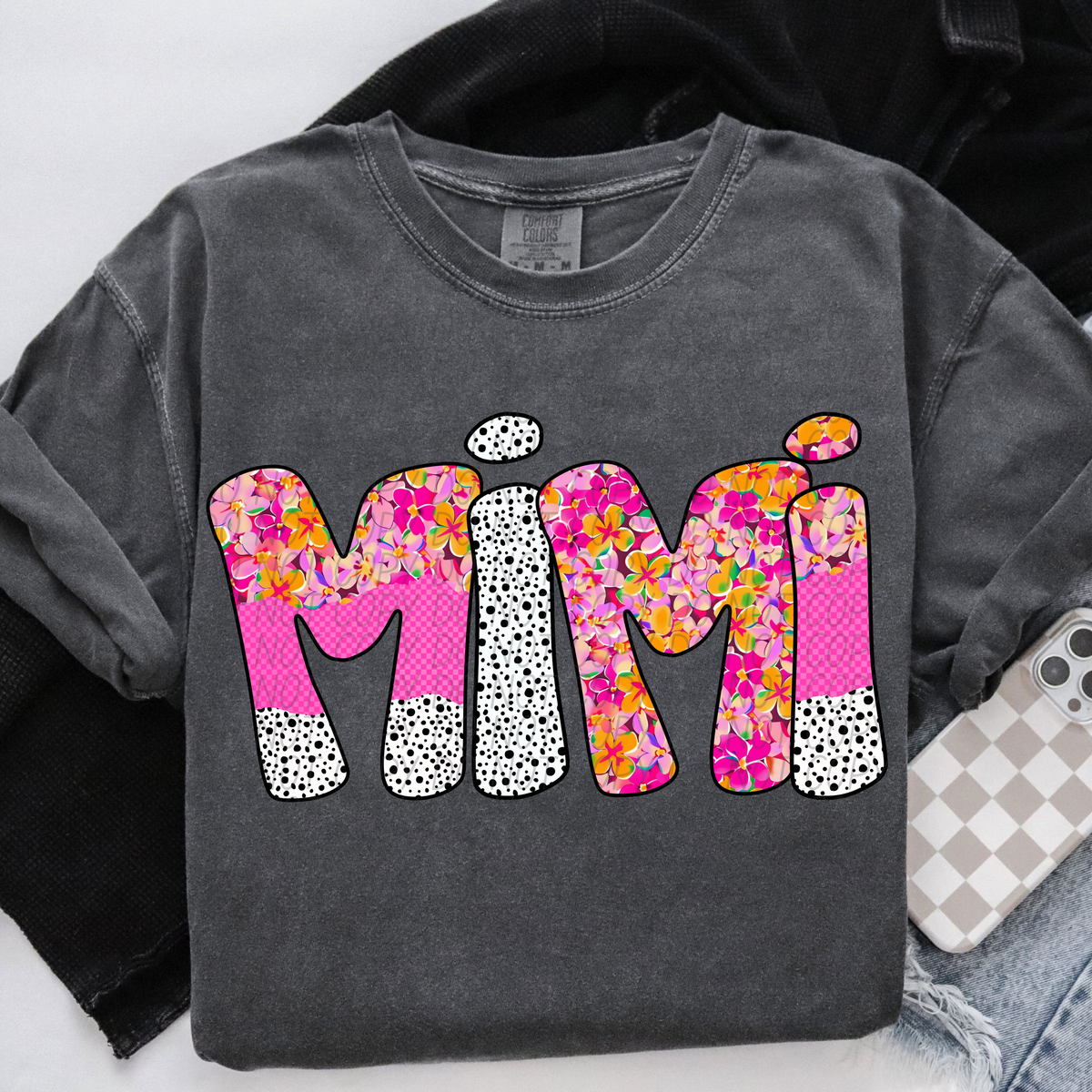 Mimi pink floral polka dot (City) DTF transfer