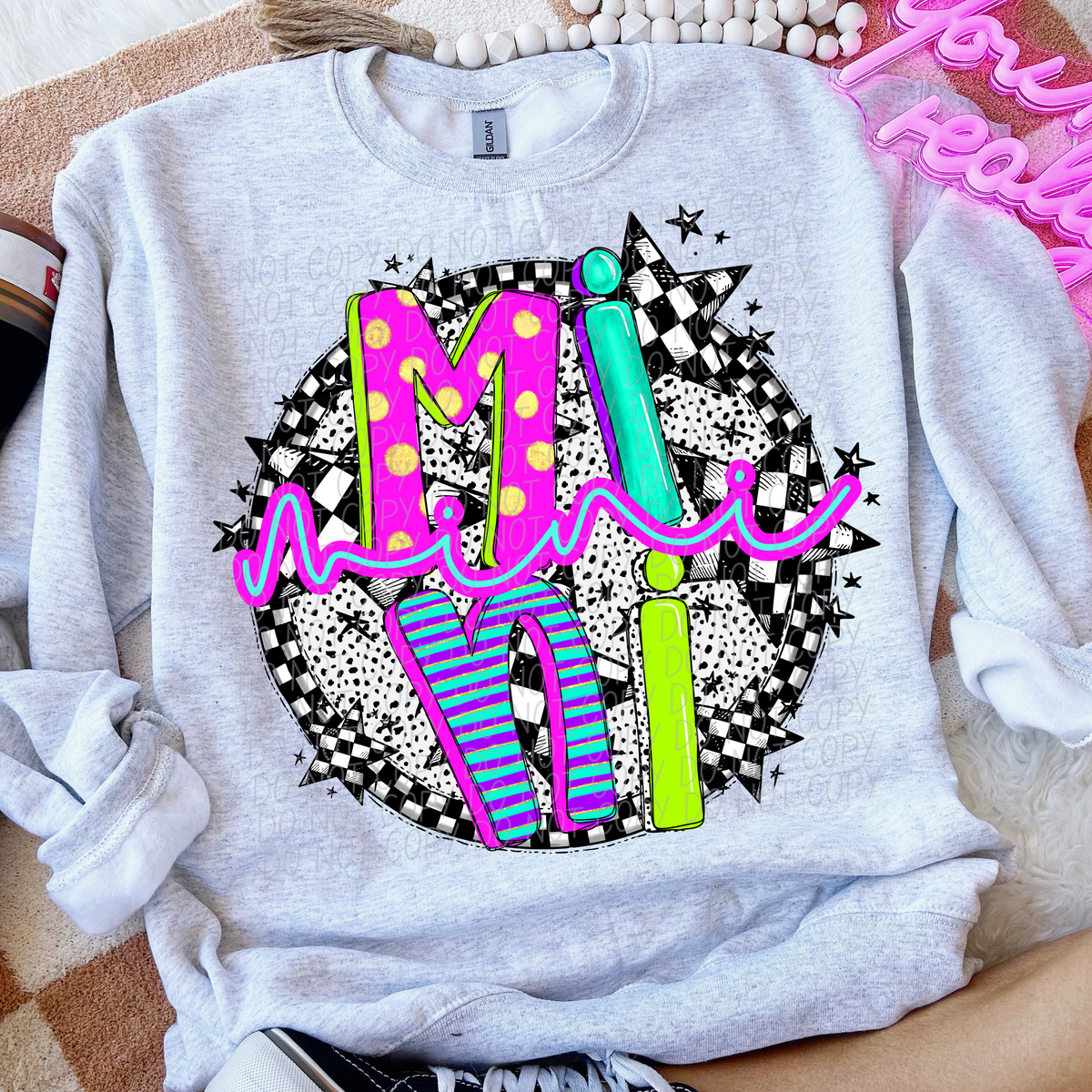 Mini neon checkered CITY DTF transfers