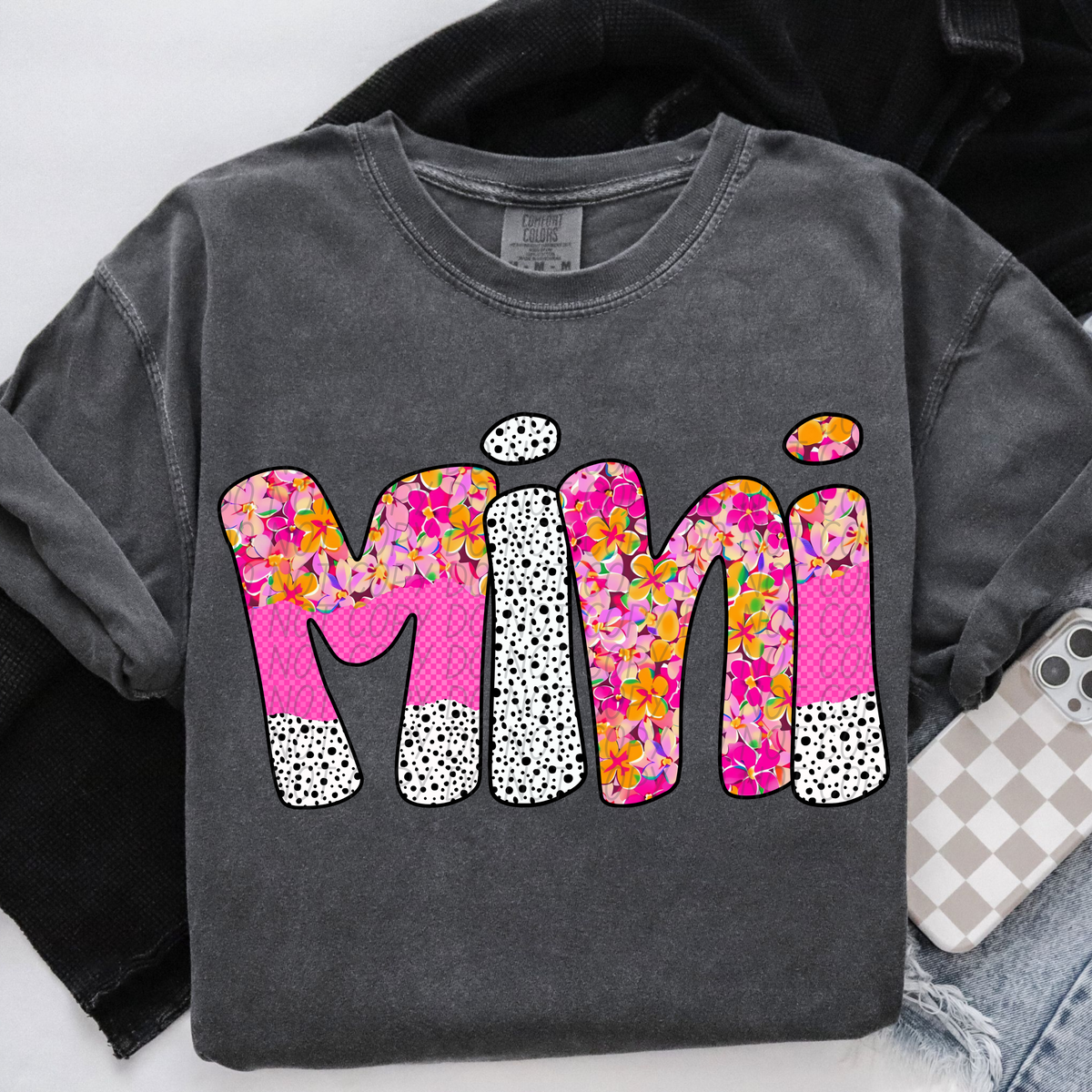 Mini pink floral polka dot (City) DTF transfer