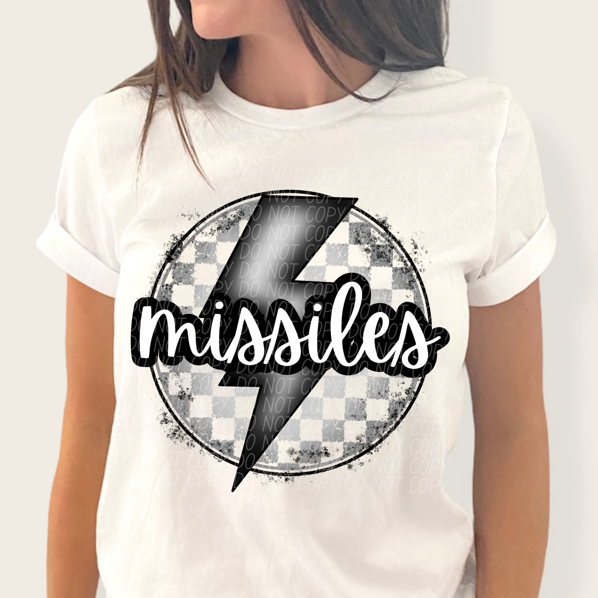 Missiles grey/silver lightning bolt circle CITY DTF transfer