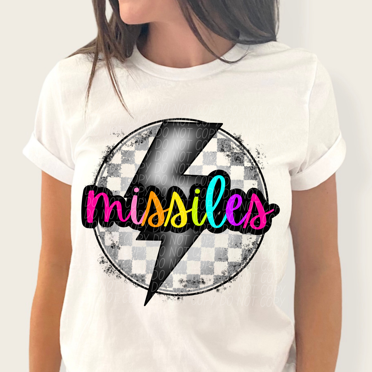 Missiles BRIGHT COLORS FONT lightning bolt circle CITY DTF transfer