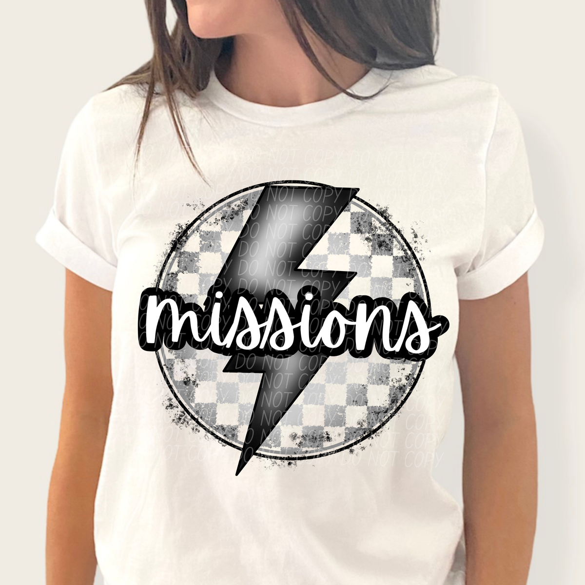 Missions grey/silver lightning bolt circle CITY DTF transfer