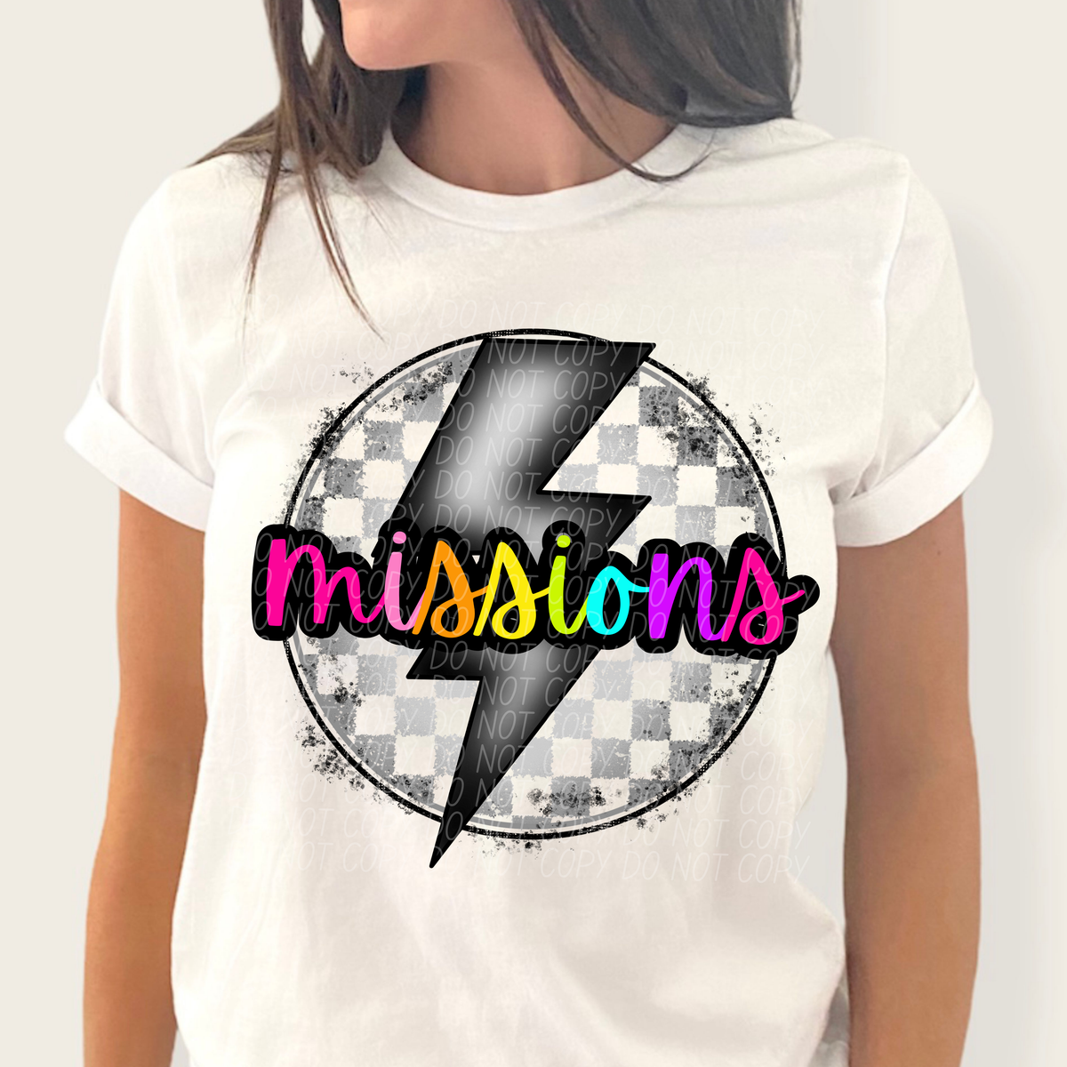 Missions BRIGHT COLORS FONT lightning bolt circle CITY DTF transfer