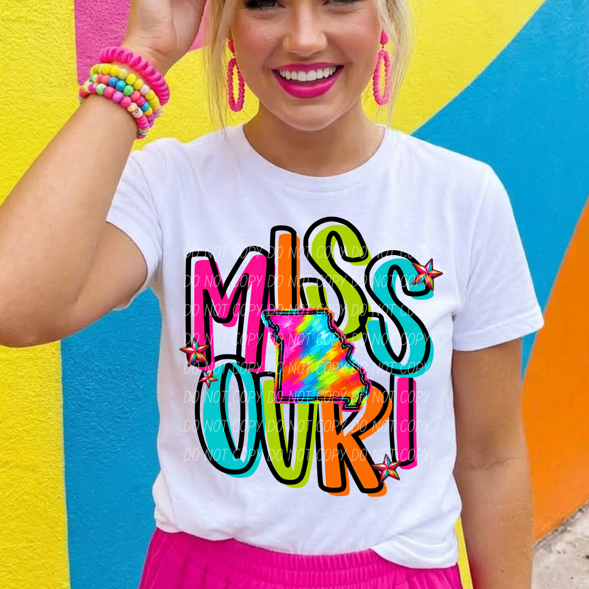 missouri neon rainbow stacked font (city) DTF Transfer