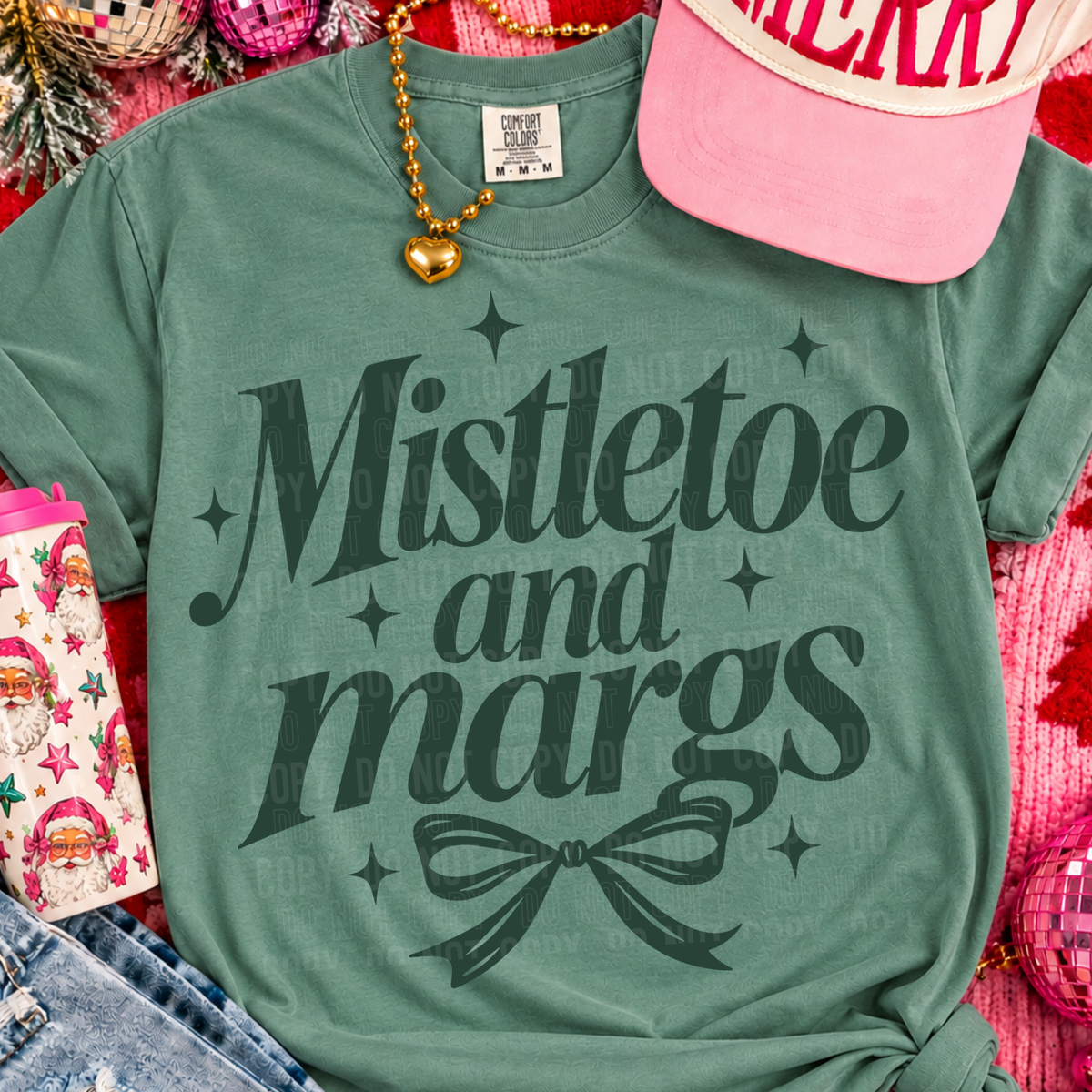 Mistletoe and margs green bow and stars (SBB) DTF Transfer