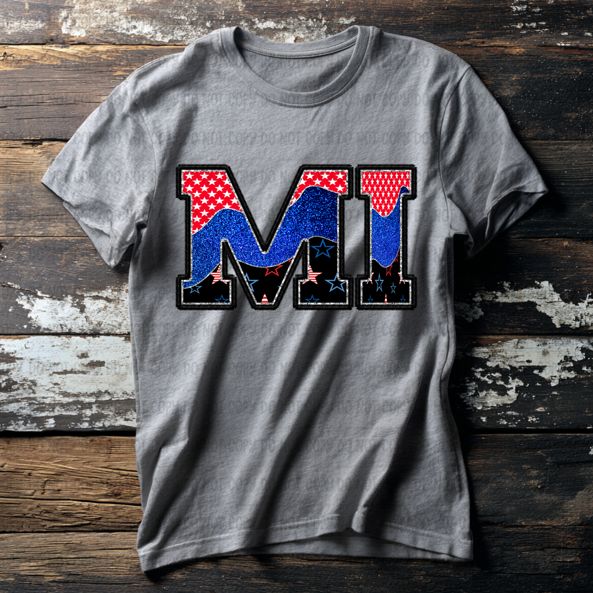 MI (red blue and black filled) (Revel) DTF Transfer