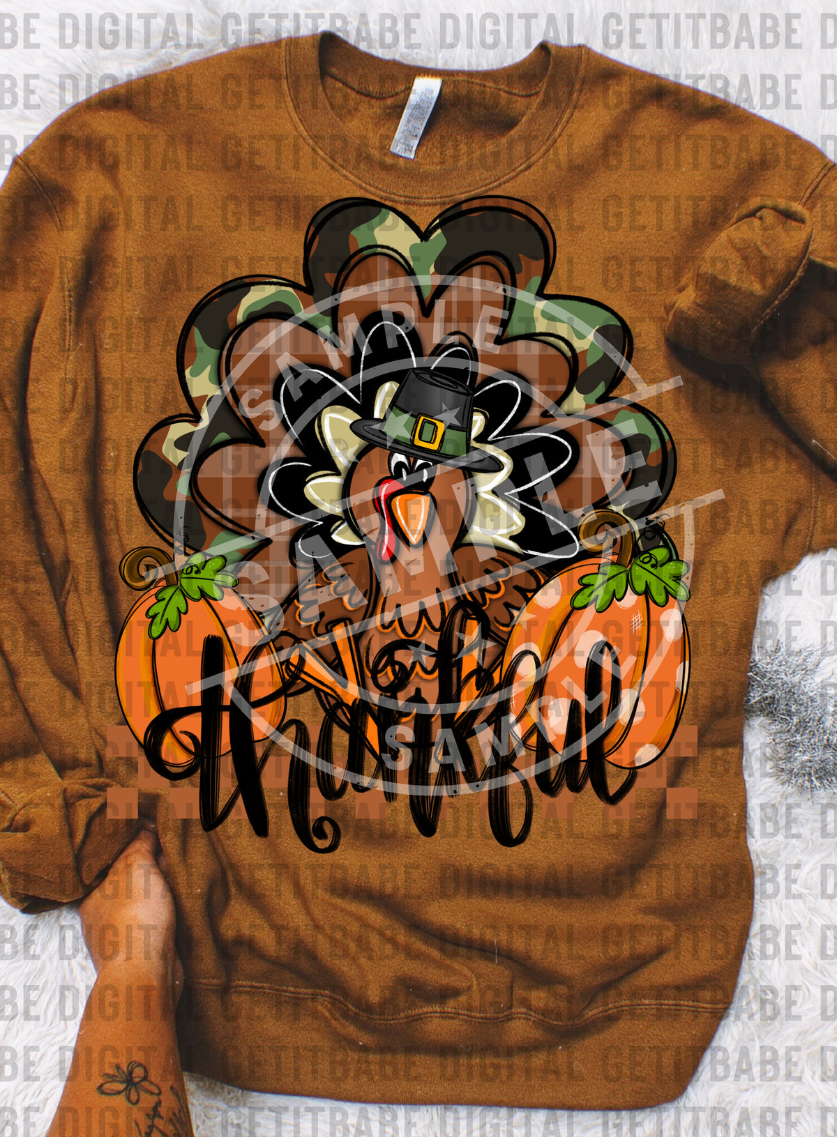 Thankful camo turkey DTF Transfer