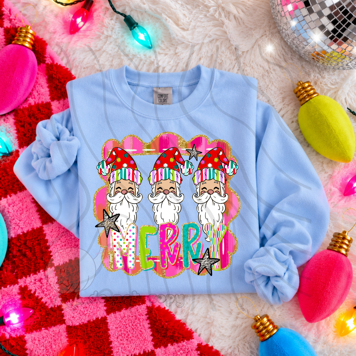 Merry Trio Santa with Colorful Frame (DKDBK) DTF Transfer