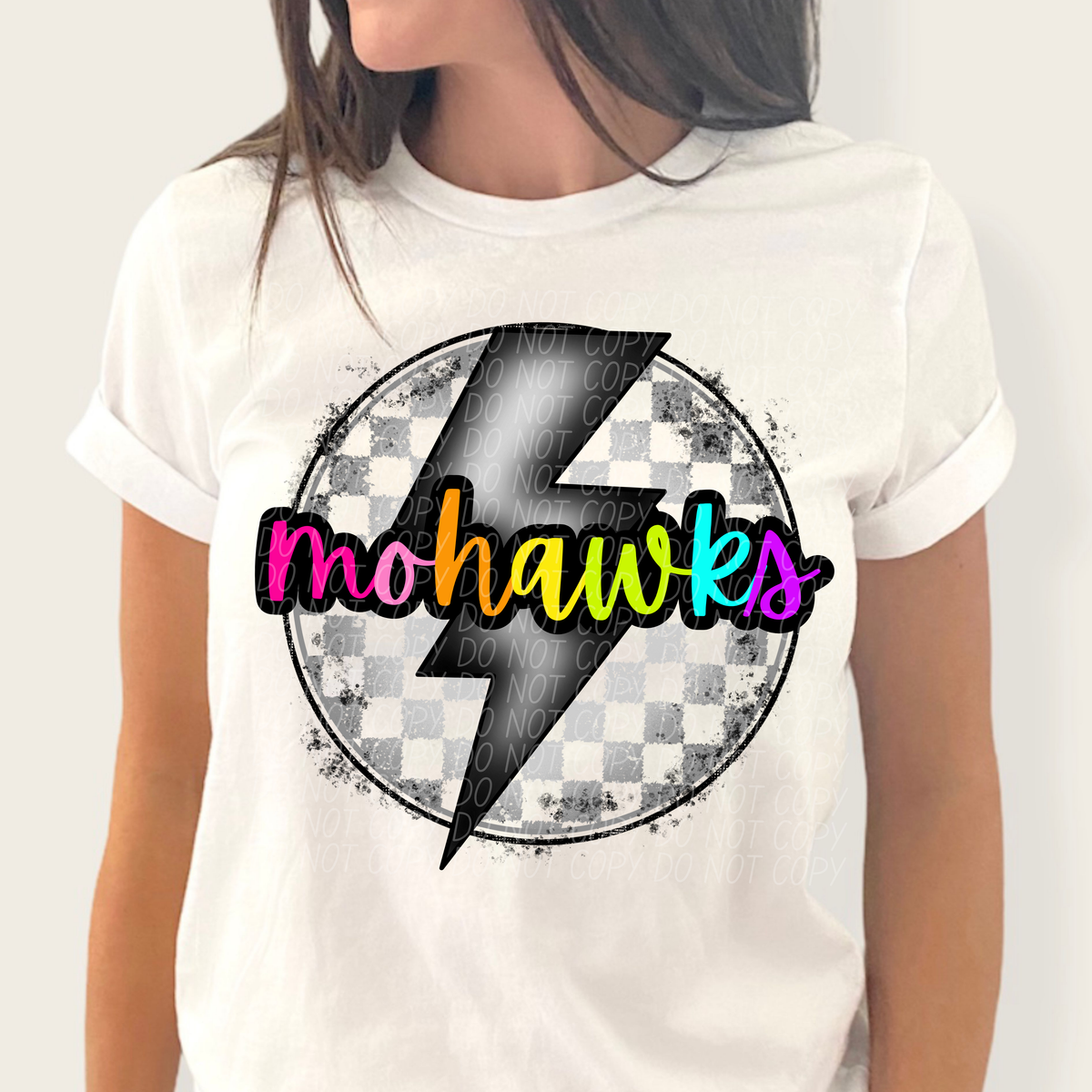 Mohawks BRIGHT COLORS FONT lightning bolt circle CITY DTF transfer