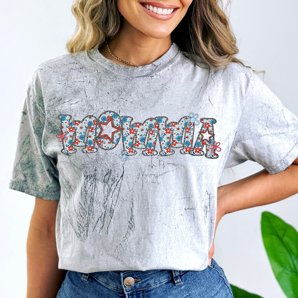 Momma Patriotic Floral Font (City) 102459 DTF transfer