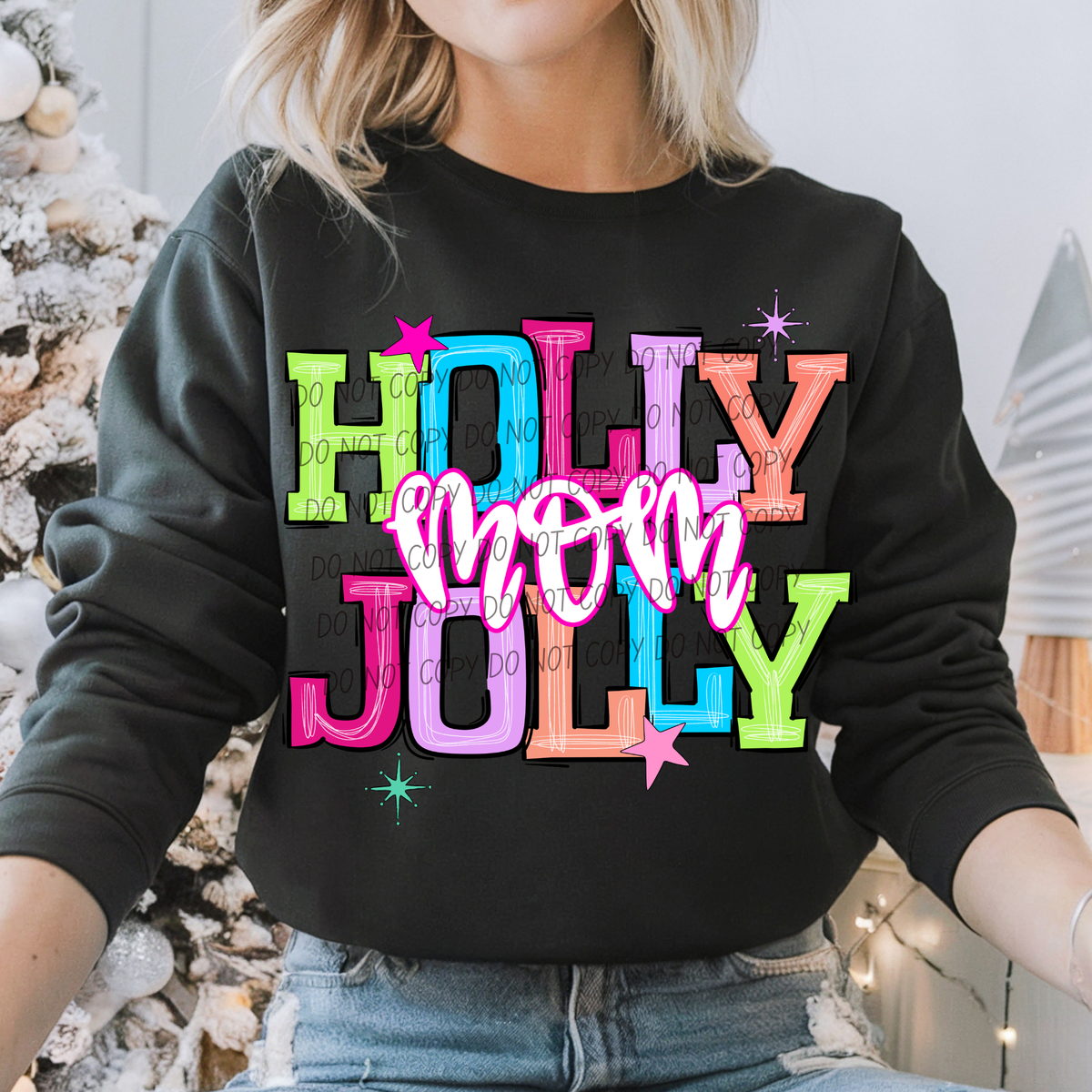 mom 2 holly jolly names (city) DTF Transfer