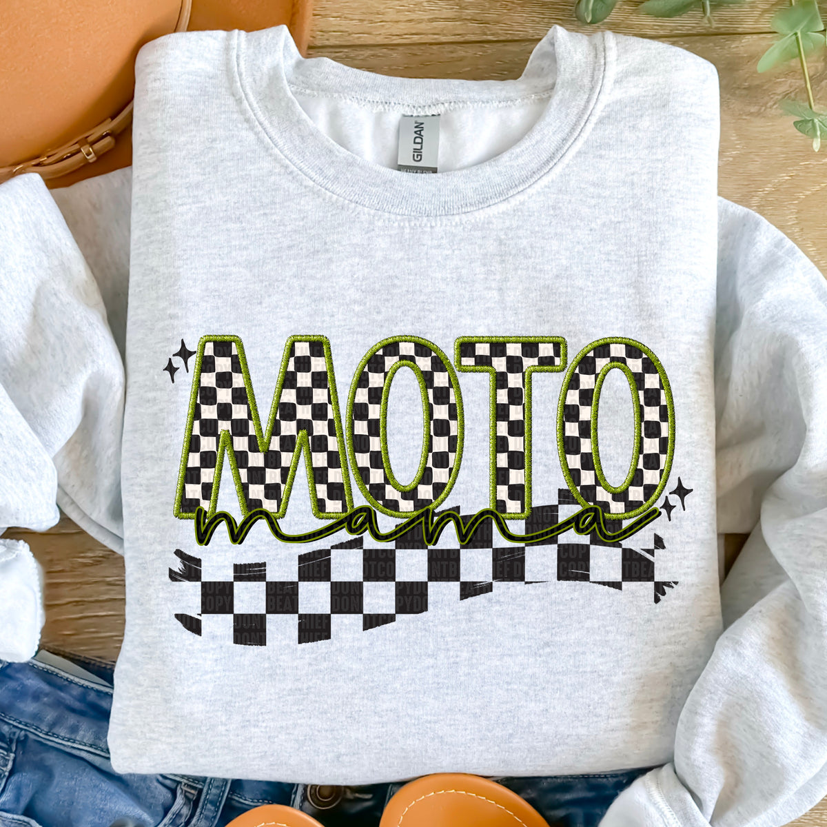 Moto Mama Checkered Green SDD DTF transfer