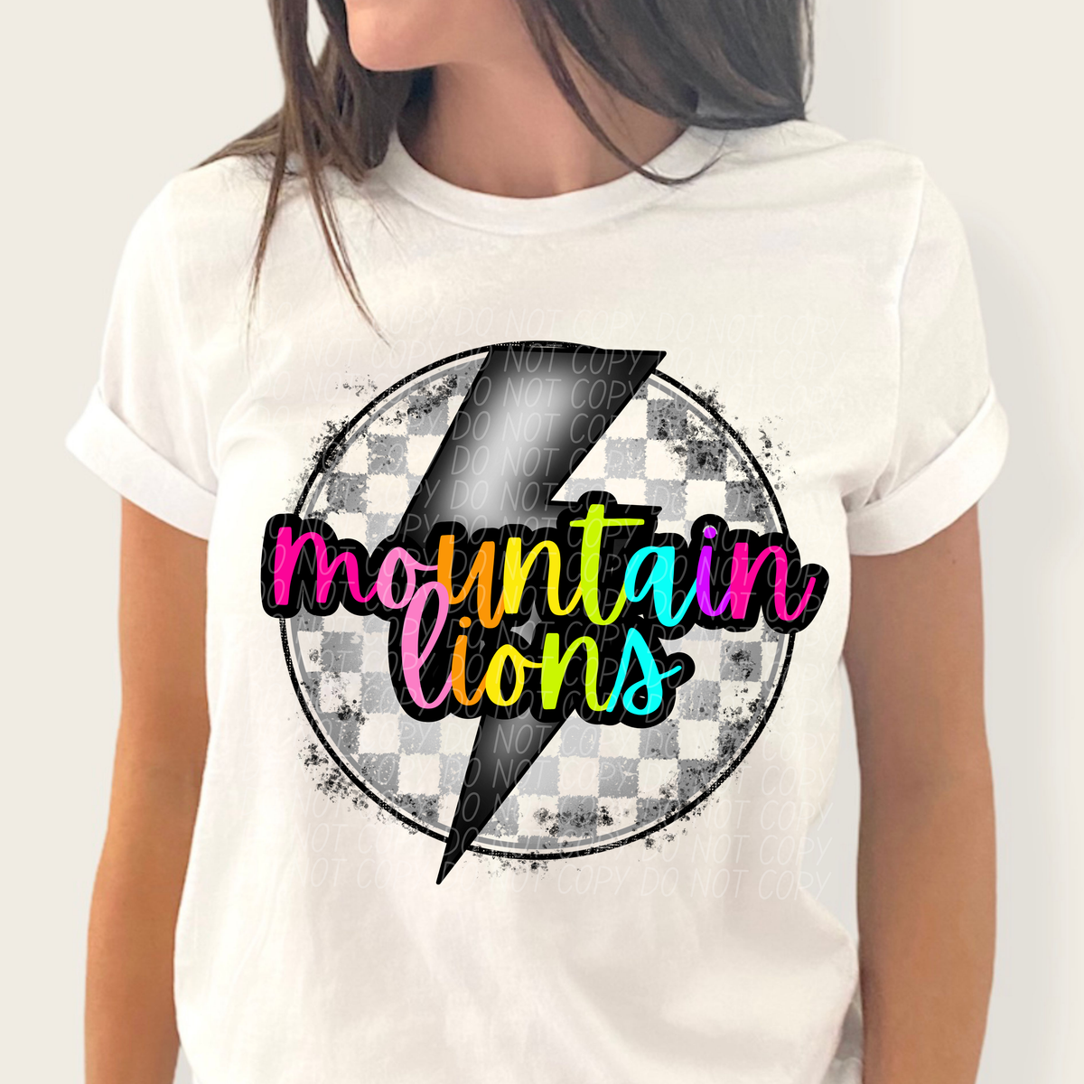 Mountain lions BRIGHT COLORS FONT lightning bolt circle CITY DTF transfer